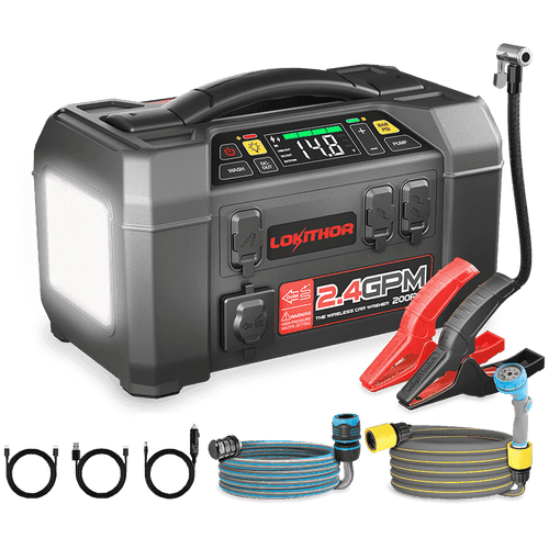 LOKITHOR AW401 Multi-Function Jump Starter 2500A Peak with Pressure Washer & 150PSI Air Compressor for Car Recovery, Camping