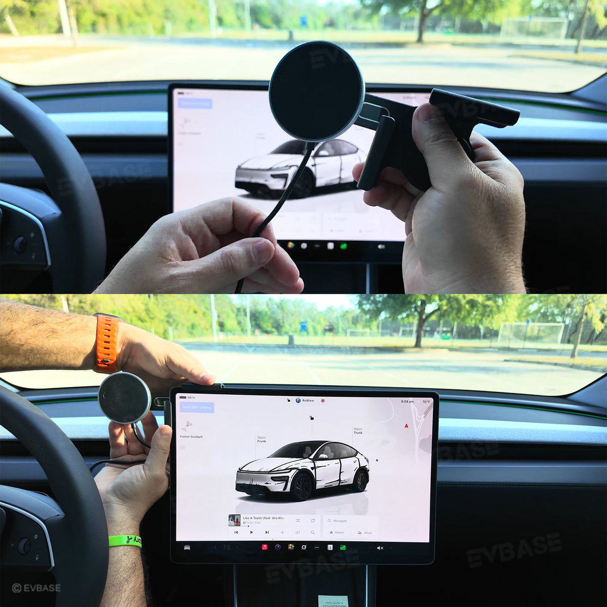 EVBASE-Premium EV&Tesla Accessories Model Y L Phone Mount Strongest Magnet Power Megasafe Car Mount Foldable Hidden Phone