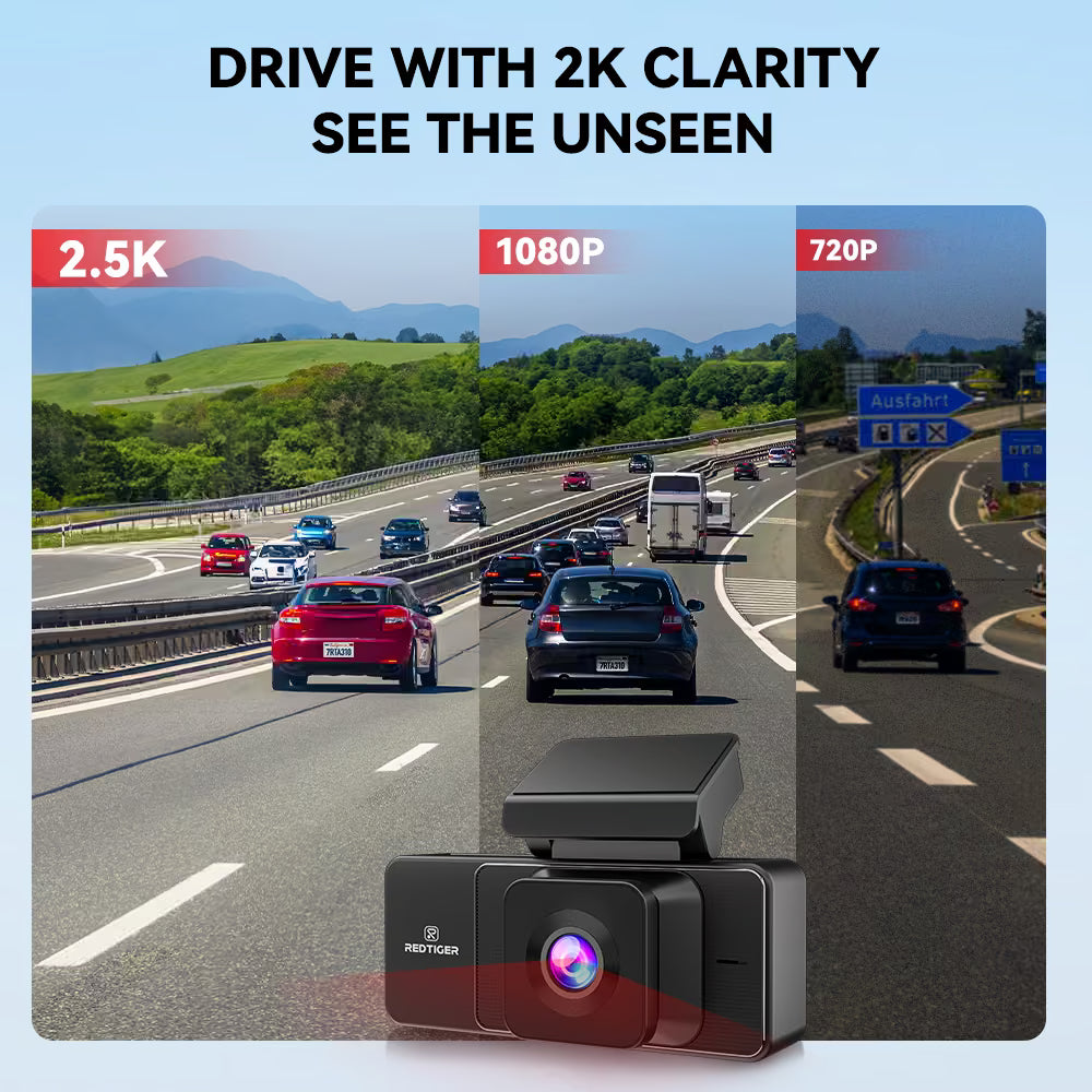 REDTIGER A3 3 Channel Dash Cam Front and Rear Inside, 2.5K + 1080P + 1080P Dash Camera for Cars with WiFi, IR Night View