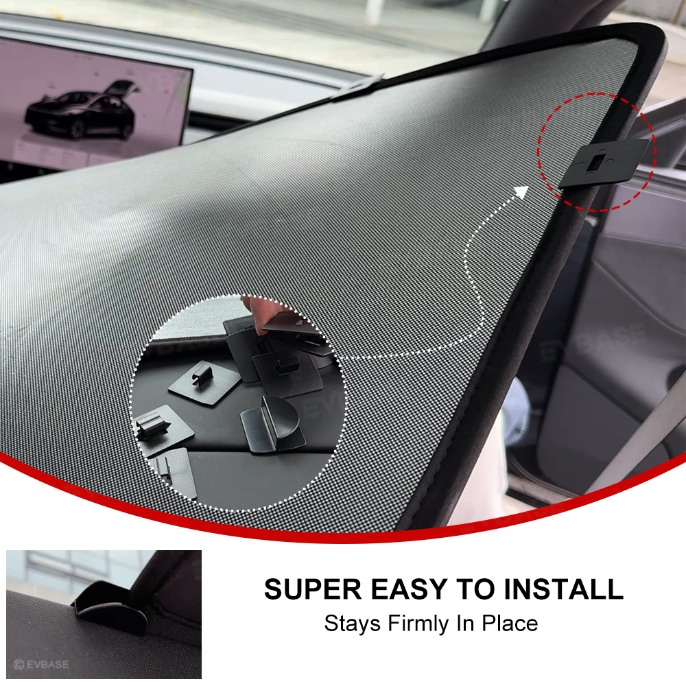 EVBASE Model Y L Glass Roof Sunshade Ice Crystal Sunroof Shade Foldable Heat Reflective Sun Visor