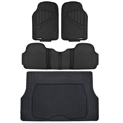 MotorTrend 4-Piece FlexTough Performance Deep Channel Front Floor Mats, Rear Floor Mat, and Trunk/Cargo Mat - Heavy Duty, All Weather, Trim to Fit