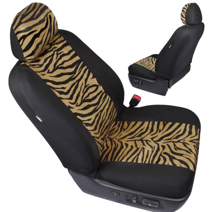 BDK 12-Piece Brown Tiger Front Seat Covers, Rear Seat Covers, Seat Belt Pads, and Steering Wheel Cover (Fits 14.5" - 15.5")