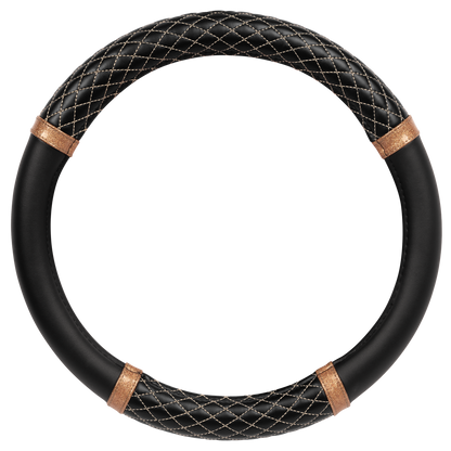 Carbella Bronze Quilted Steering Wheel Cover (Fits 14.5" - 15.5")