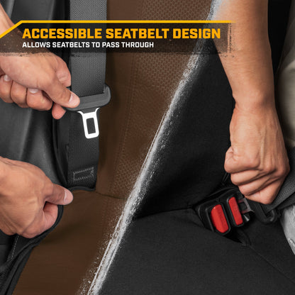 Cat Flexfit Brown Rear Seat Cover for Car – Durable Canvas & Mesh Design 60/40 Split Bench Protector for Cars, Trucks & SUVs – Back Seat Cover