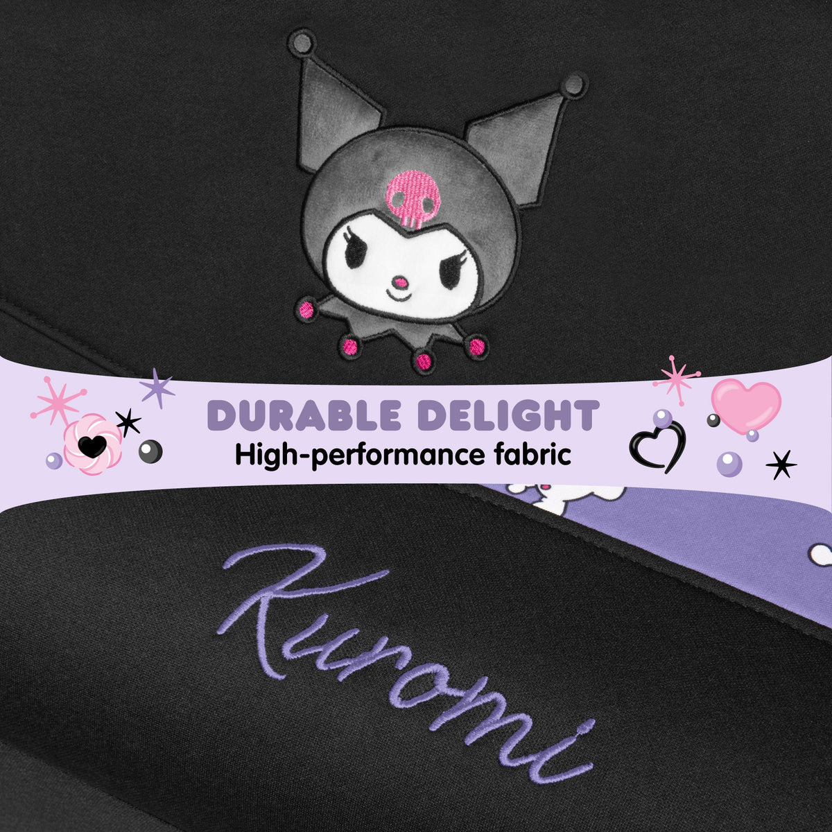 Hello Kitty Kuromi Car Seat Covers - Cute Black and Purple Front Seat Covers with Lavender Accents, Durable and Comfortable Polyester, Car