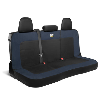 Cat Flexfit Blue & Black Rear Seat Cover for Car - Durable Canvas & Mesh Design 60/40 Split Bench Protector for Cars, Trucks & SUVs - Back Seat