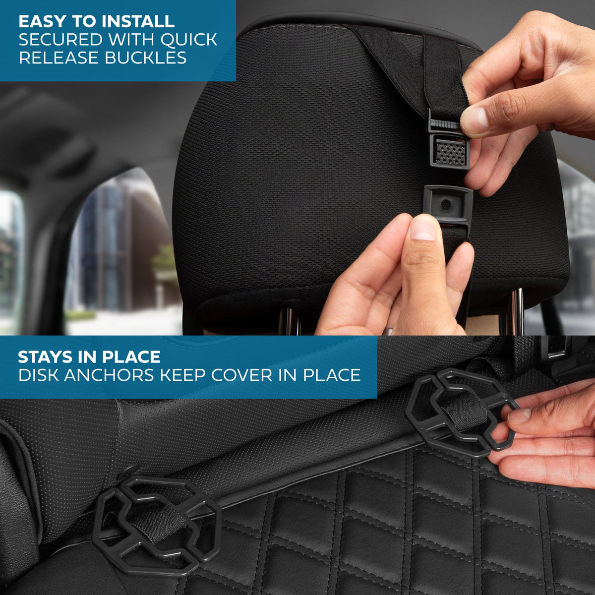 MotorBox Premium Napa Leather Rear Seat Cover - Semi Universal Fit for Most Cars, Truck & SUV - Black Back Seat Protector - Anti-Slip, Durable