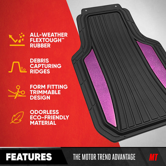Motor Trend ChromeTech Car Floor Mats Full Set - Durable Rubber Floor Mats for Cars with Two Tone Accent, All Weather Interior Protection for