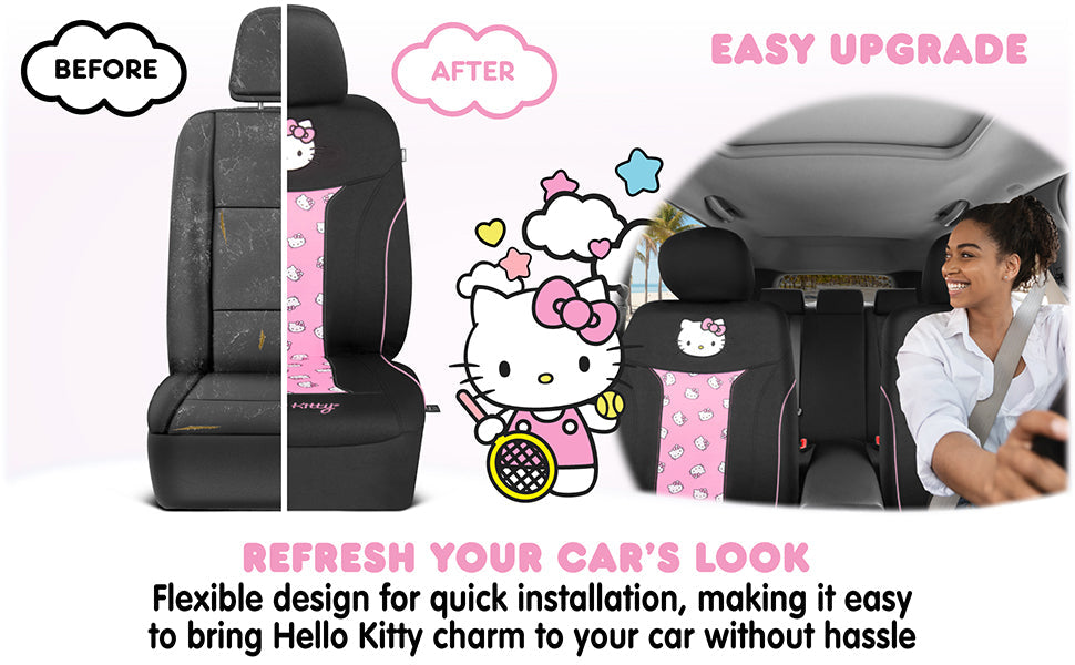 Hello Kitty Car Seat Covers - Cute and Durable Pink Front Seat Covers, Adorable Hello Kitty Design, Comfortable and Long-Lasting Polyester, Car
