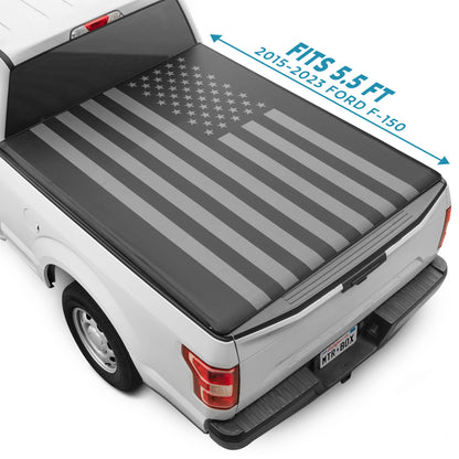 MotorBox Soft Tri-Fold Truck Tonneau Cover for Ford F-150 2015-2024 5.5 ft Bed, All-Weather Folding Truck Bed Cover with Black Flag Graphic