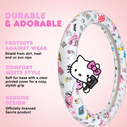 Hello Kitty Steering Wheel Cover, Official Sanrio Car Steering Wheel Cover with Universal Size 14.5 - 15.5, Cute White Steering Wheel Cover for