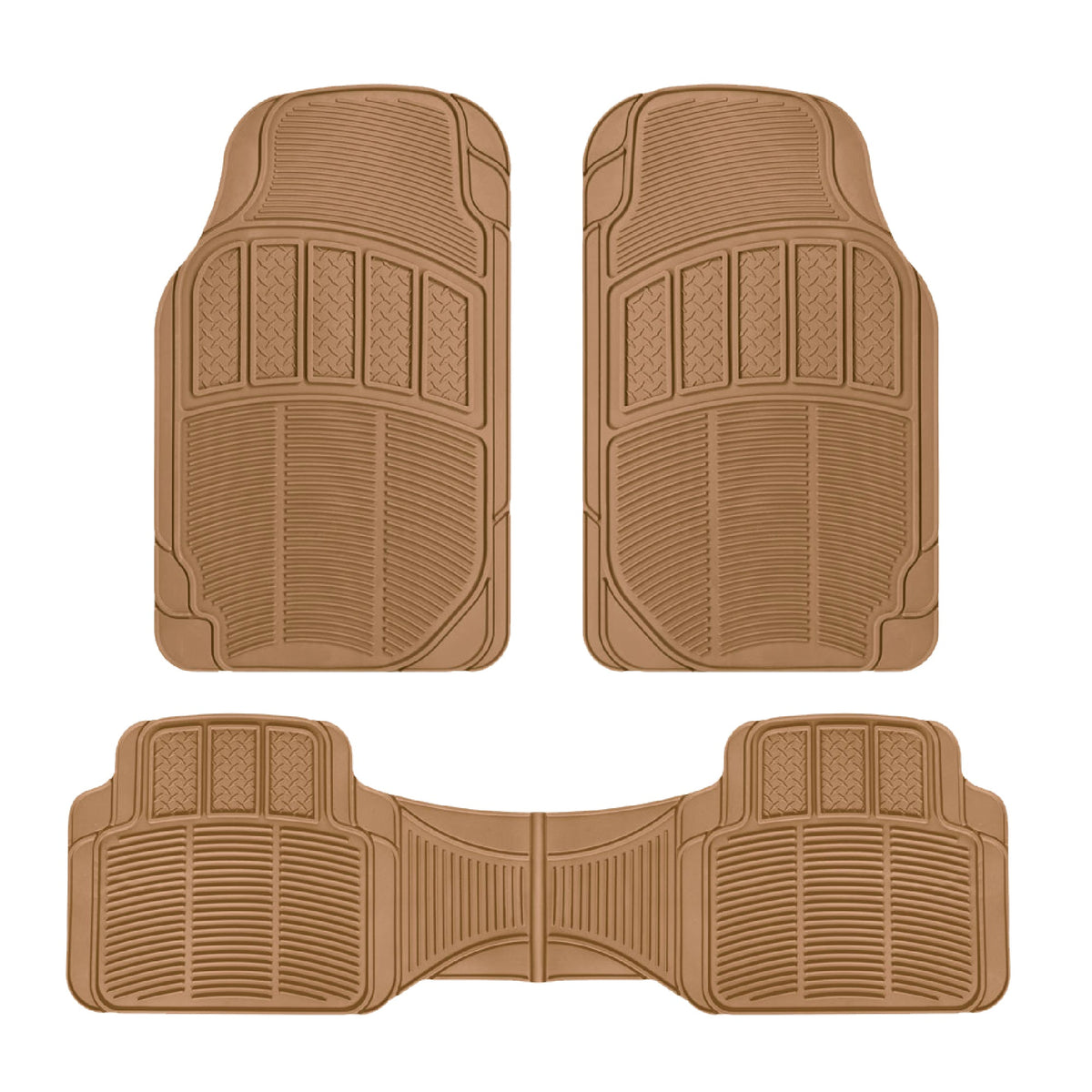 BDK 3-Piece Square Heel Pads Front Floor Mats and Rear Floor Mats - Heavy Duty, All Weather, Trim to Fit - Beige