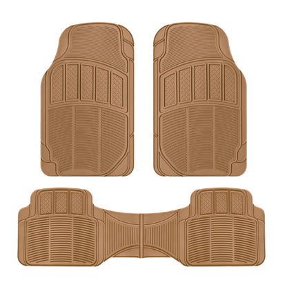 BDK 3-Piece Square Heel Pads Front Floor Mats and Rear Floor Mats - Heavy Duty, All Weather, Trim to Fit - Beige