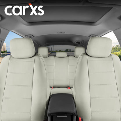 BDK 9-Piece White Leather Car Seat Cover Full Set, Front Seat Cover and Rear Bench Seat Cover, Universal Fit Car Seat Covers for Cars Trucks SUVs