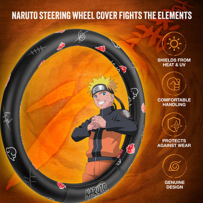 Naruto Shippuden Car Steering Wheel Cover, 15 Inch Anime Steering Wheel Cover, Cushioned Soft Comfortable Cover Anime Car Accessories for Men