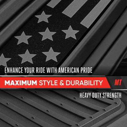 Motor Trend Flag Floor Mats Full Set - Durable Black Rubber Car Floor Mats for Trucks Cars SUV with Two Tone Accent, All Weather Interior