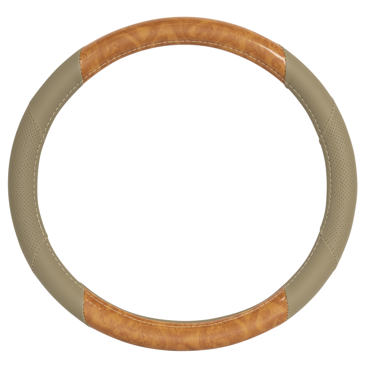BDK Burlwood Pattern and Leatherette Sport Grip Steering Wheel Cover (Fits 14.5" - 15.5")