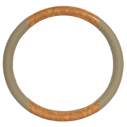 BDK Burlwood Pattern and Leatherette Sport Grip Steering Wheel Cover (Fits 14.5" - 15.5")