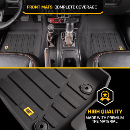 CAT 3-Piece JustFit 3D Floor Liner Mats for Jeep Wrangler 4WD (2018 - 2026) - All Weather, Heavy Duty, Custom Fit
