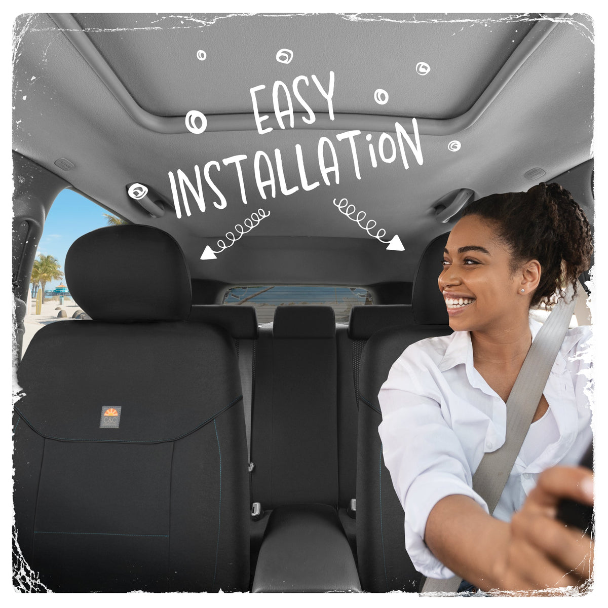 C&C Napa Leatherette 2 Front Seat Covers - Faux Leather Car Seat Protectors for Cars & Trucks - UV-Resistant, Easy to Clean, Semi-Universal Fit