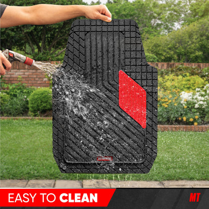 Motor Trend MetallicGuard Car Floor Mats Full Set - Durable Rubber Floor Mats with Red Metallic Heel Pad, All-Weather Interior Protection for