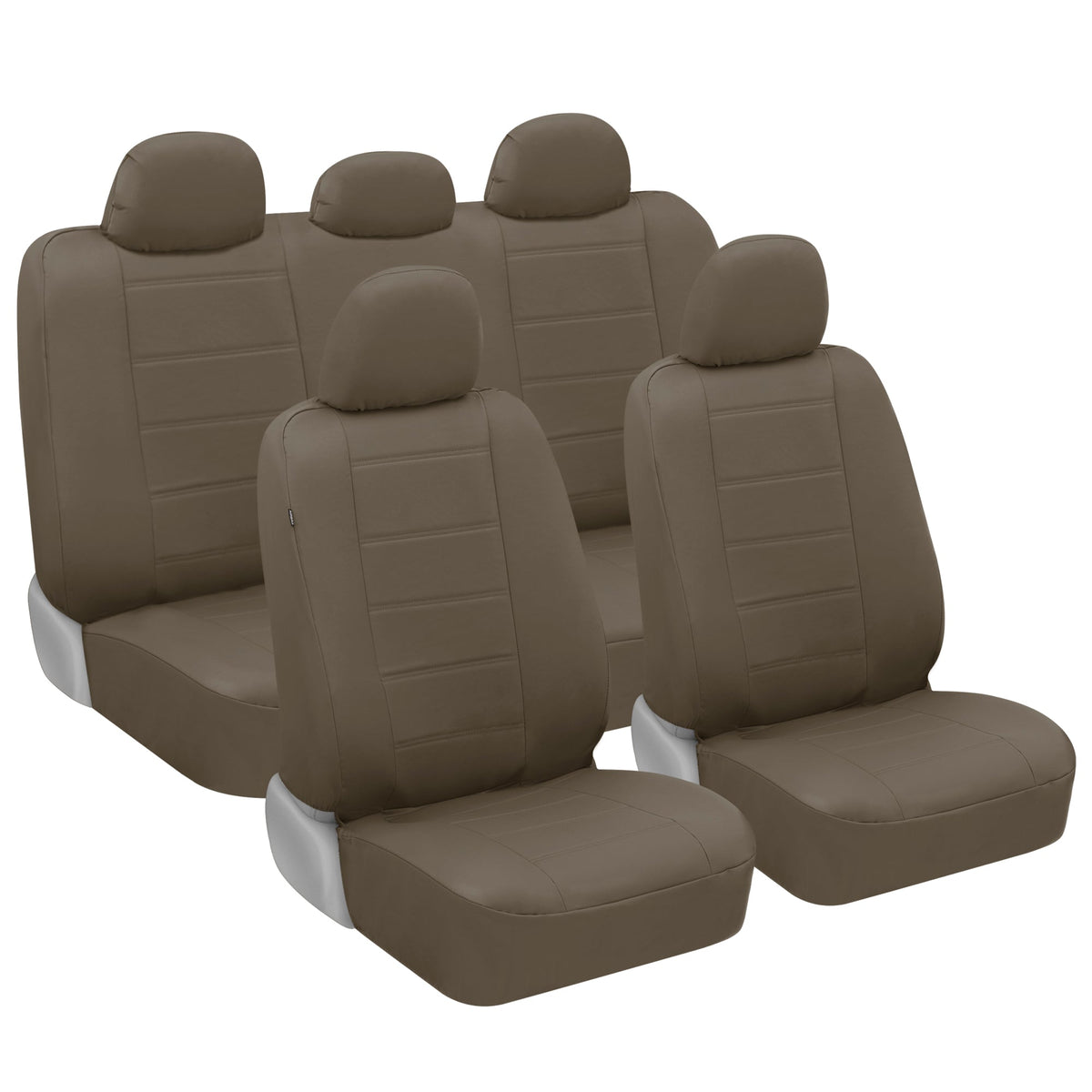 BDK 9-Piece Premium Faux Leather Front Seat Covers and Rear Seat Covers - Beige