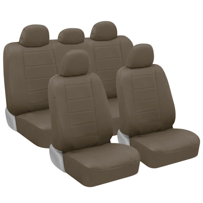BDK 9-Piece Premium Faux Leather Front Seat Covers and Rear Seat Covers - Beige
