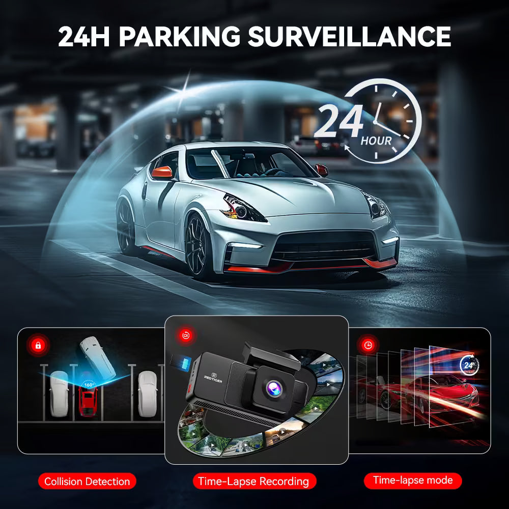 REDTIGER A3 3 Channel Dash Cam Front and Rear Inside, 2.5K + 1080P + 1080P Dash Camera for Cars with WiFi, IR Night View