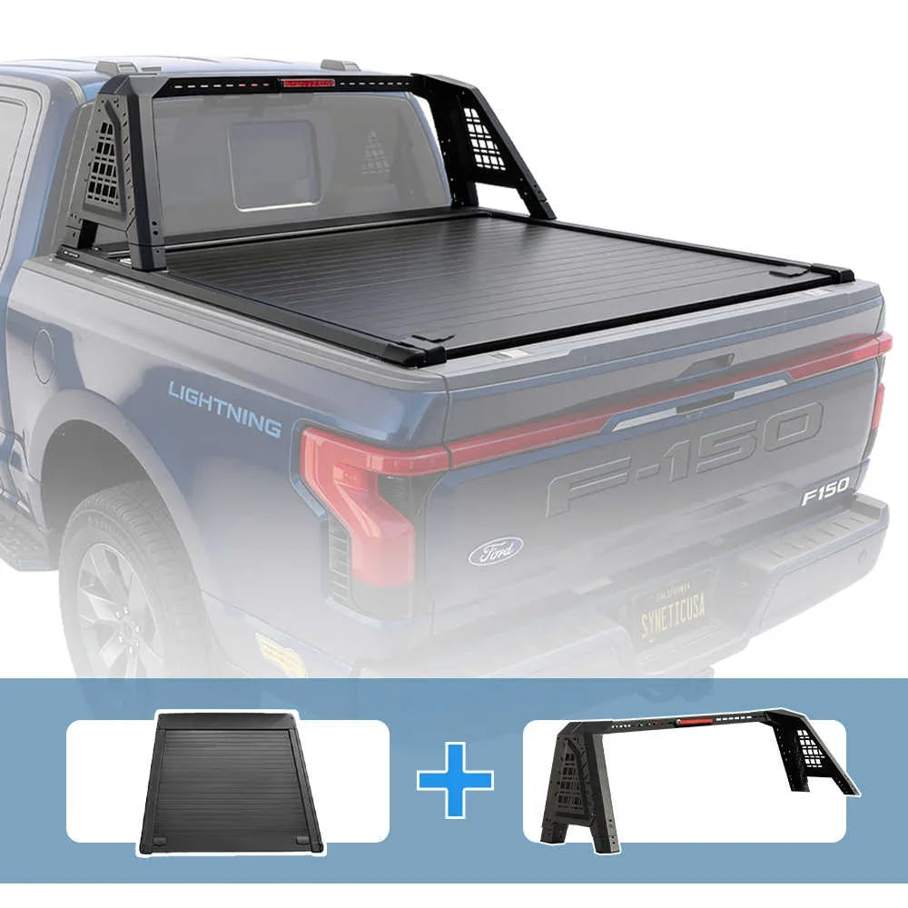 SYNETICUSA [2-in-1 Bundle] Toyota Tacoma Retractable Tonneau Cover w/ Rack System