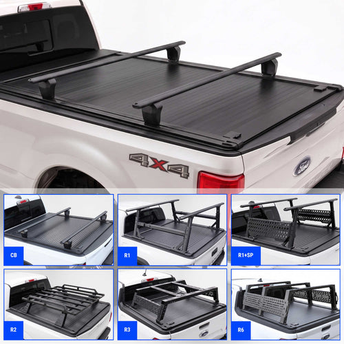 SYNETICUSA [2-in-1 Bundle] Ford F-250/F-350 Retractable Tonneau Cover w/ Rack System