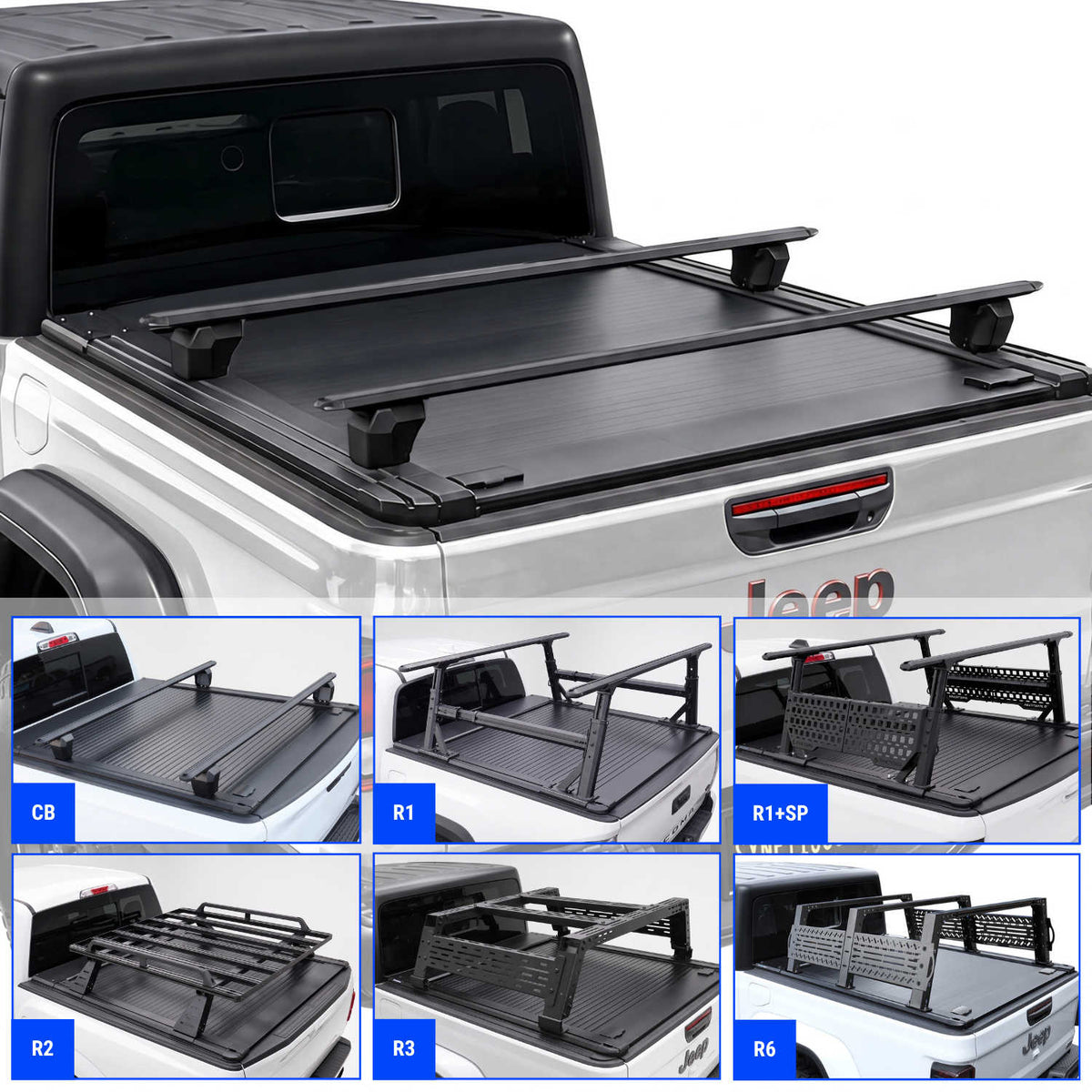 SYNETICUSA [2-in-1 Bundle] Jeep Gladiator Retractable PRO Tonneau Cover w/ Rack System