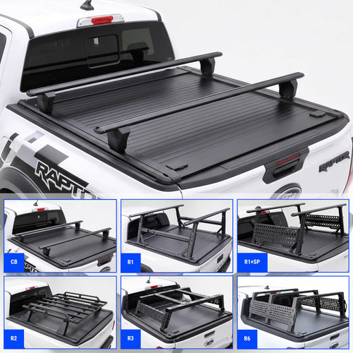 SYNETICUSA [2-in-1 Bundle] Ford Ranger Retractable Tonneau Cover w/ Rack System