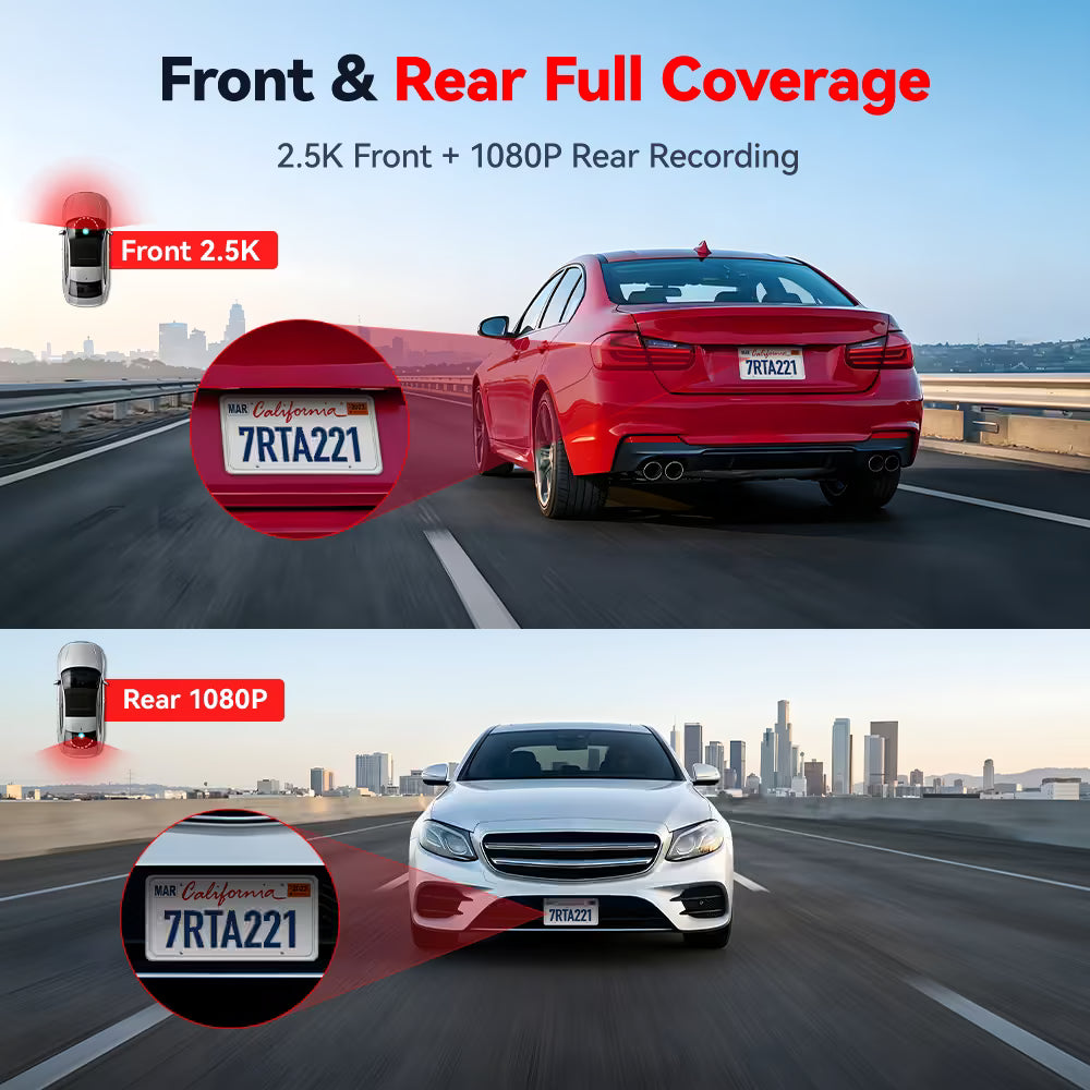 Redtiger A2 Dash Camera Front and Rear, 2.5K+1080P Dual Dashcam, WiFi, Loop Recording, G-Sensor, 24H Parking Mode, Super