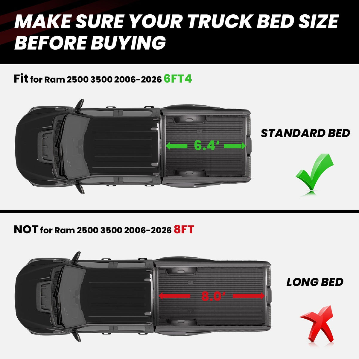 LASFIT Fit for 2006-2027 Ram 2500 3500 Heavy Duty Bed Mat or Tailgate Mat, Don't fit with Optional Rambox & Drop-in liners