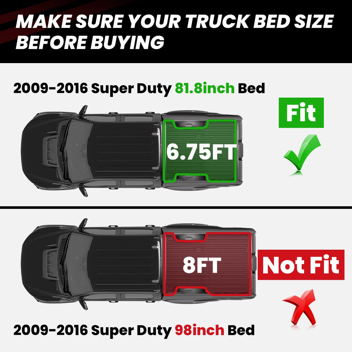 LASFIT Fit for 2009-2016 Ford F-250 F-350 F-450 6.75FT(81") Heavy Duty Truck Bed Mat, Not Fit Drop-in liners