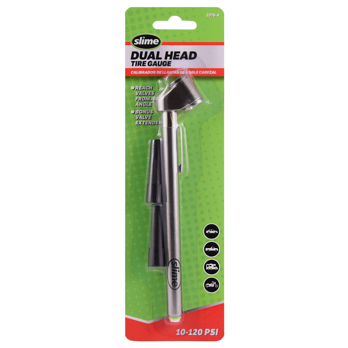 Slime Dual Head Pencil Tire Gauge with Valve Extenders (10-120 psi)