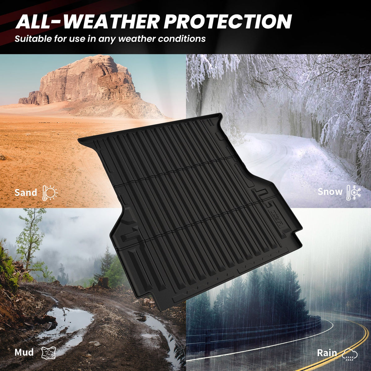 LASFIT Fit for 2024-2026 Ford Ranger 5FT(59.6") Heavy Duty Truck Bed Mat or Tailgate Mat, Not Fit Drop-in liners