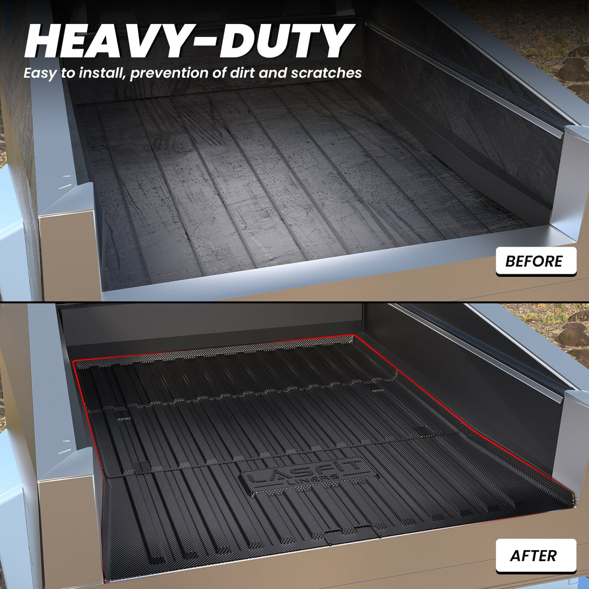 LASFIT Fit for 2023-2026 Tesla Cybertruck Heavy Duty Truck Bed Mat, Not Fit Drop-in liners