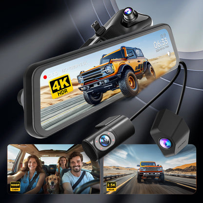 WOLFBOX G900TriPro 4K+2.5K+1080P 3 Channel Cabin Monitor Mirror Dash Camera