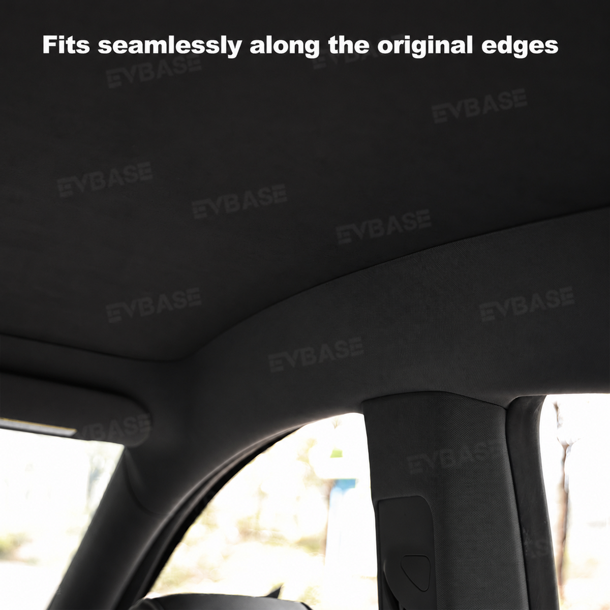 EVBASE Model Y L Glass Roof Sunshade Silicone Electrostatic Sunroof Shade Heat Insulation UV Protection Faux Suede Sun Visor