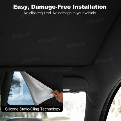 EVBASE Model Y L Glass Roof Sunshade Silicone Electrostatic Sunroof Shade Heat Insulation UV Protection Faux Suede Sun Visor