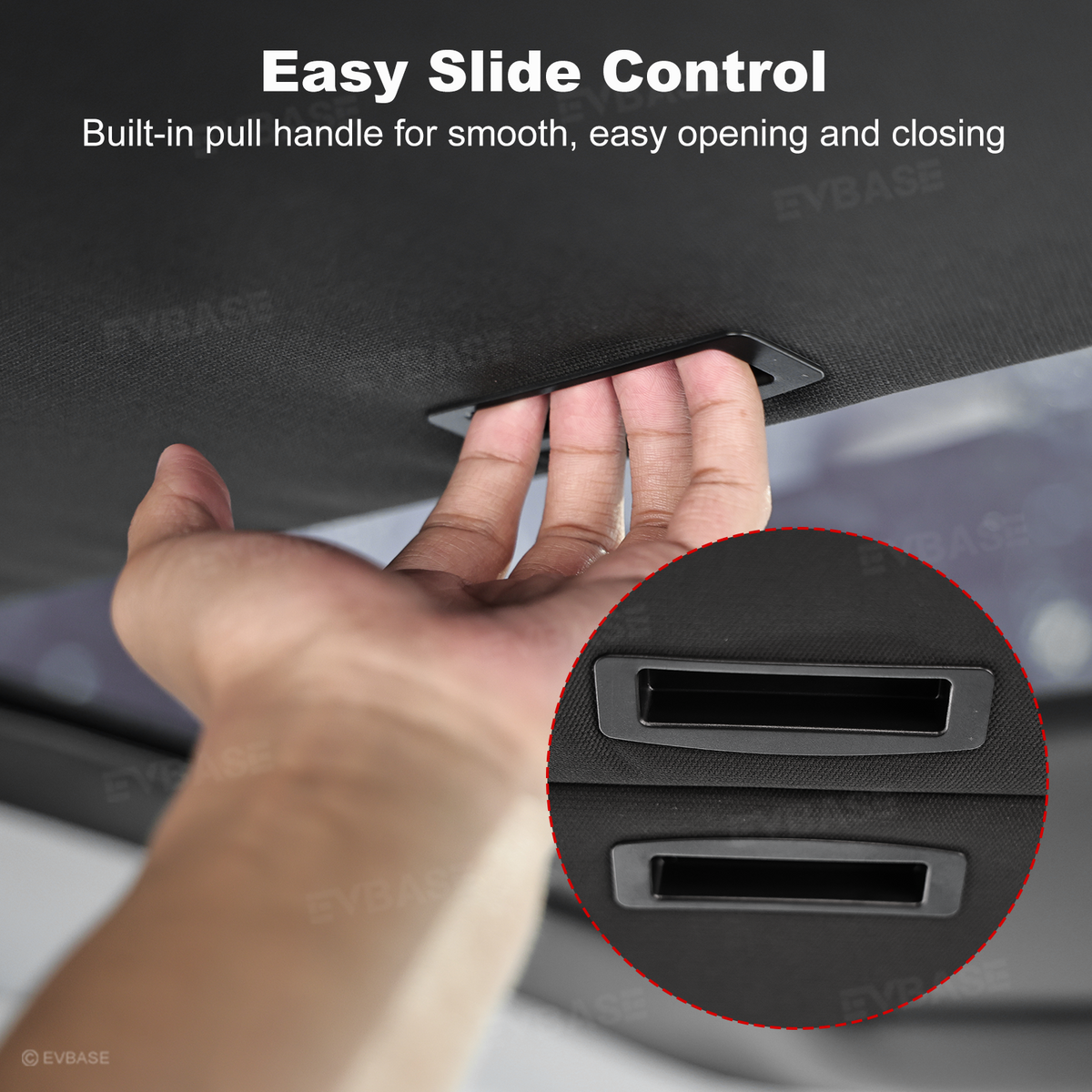 EVBASE Model Y L Retractable Sunshade Glass Roof Sun Shade with Roll Fabric Style Heat Insulation & UV Protection