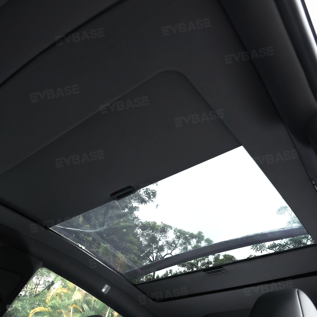 EVBASE Model Y L Retractable Sunshade Glass Roof Sun Shade with Roll Fabric Style Heat Insulation & UV Protection