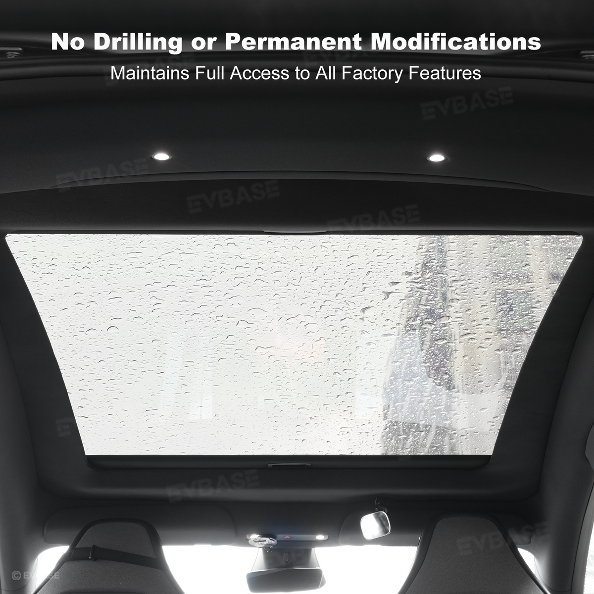 EVBASE Model Y L Retractable Sunshade Glass Roof Sun Shade with Roll Fabric Style Heat Insulation & UV Protection