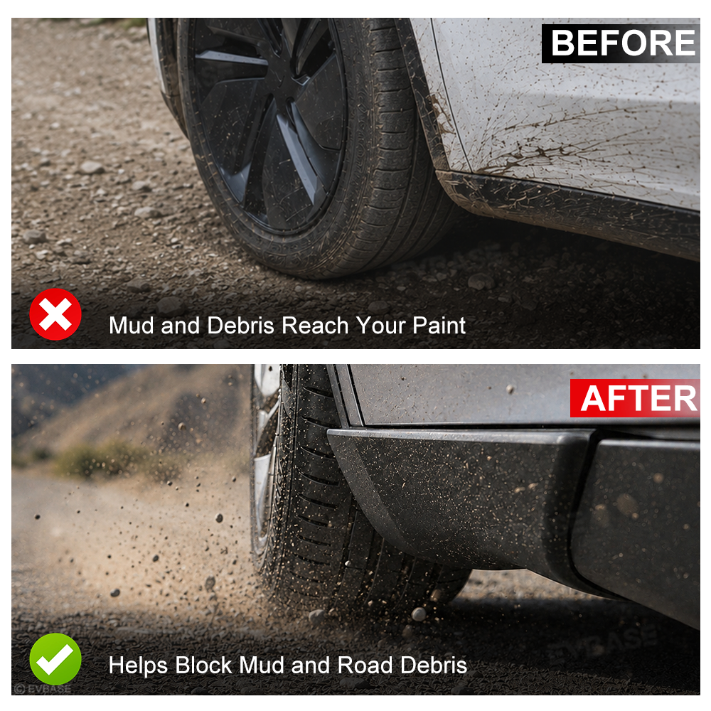 EVBASE Model Y Juniper Front & Rear Mud Flaps Corner Guards OEM-Style Splash Guards Corner Protectors