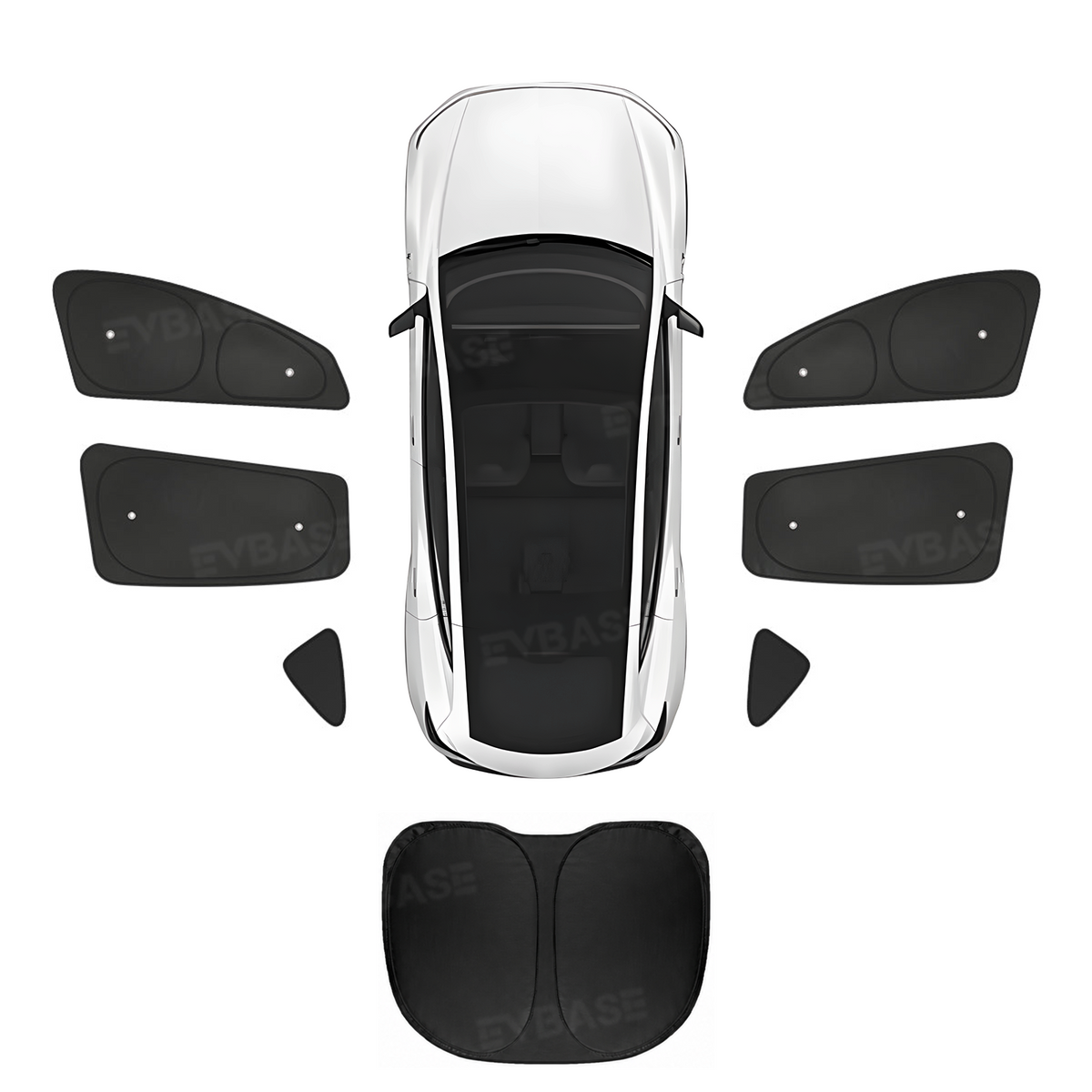 EVBASE Model Y Juniper Sunshade Set Front & Rear Windshield Shade & Side Window Shades UV & Heat Protection Privacy Cover for