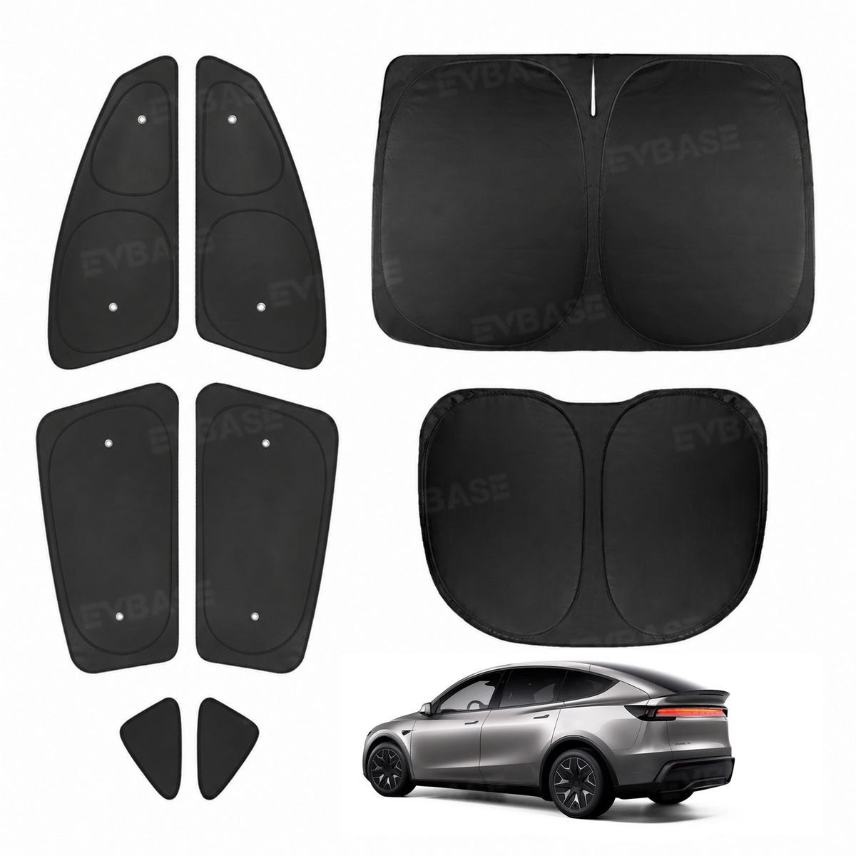 EVBASE Model Y Juniper Sunshade Set Front & Rear Windshield Shade & Side Window Shades UV & Heat Protection Privacy Cover for