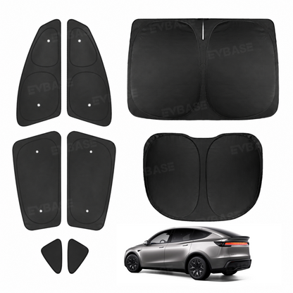 EVBASE Model Y Juniper Sunshade Set Front & Rear Windshield Shade & Side Window Shades UV & Heat Protection Privacy Cover for
