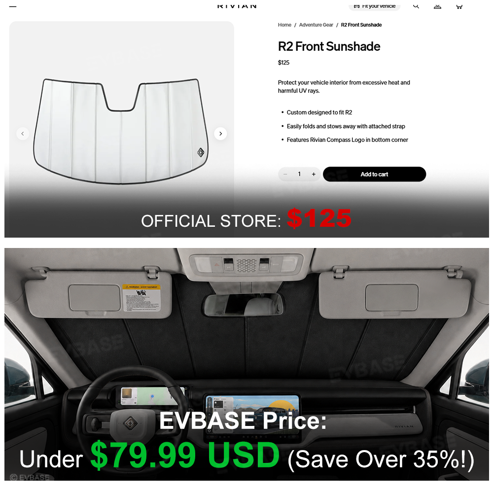 EVBASE Windshield Sunshade for Rivian R2 OEM-Style Front Window Shade Heat Insulation & UV Protection