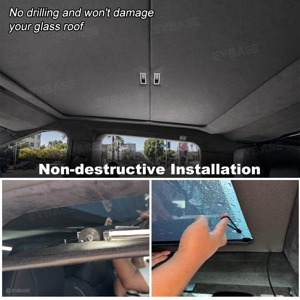 EVBASE Cybertruck Sunshade Retractable Glass Roof Sunshade with Roll Fabric Style Heat Insulation UV Protection